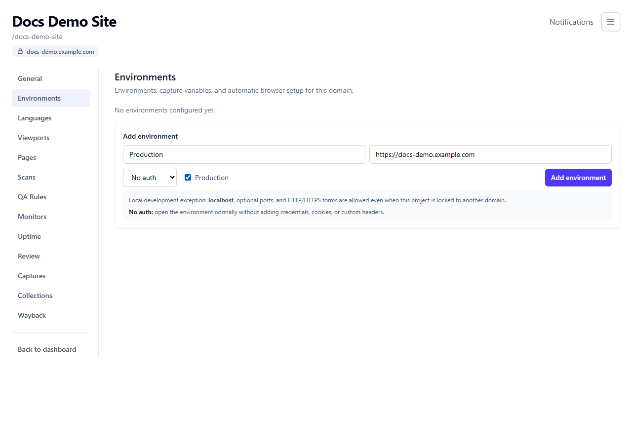 Add environment form