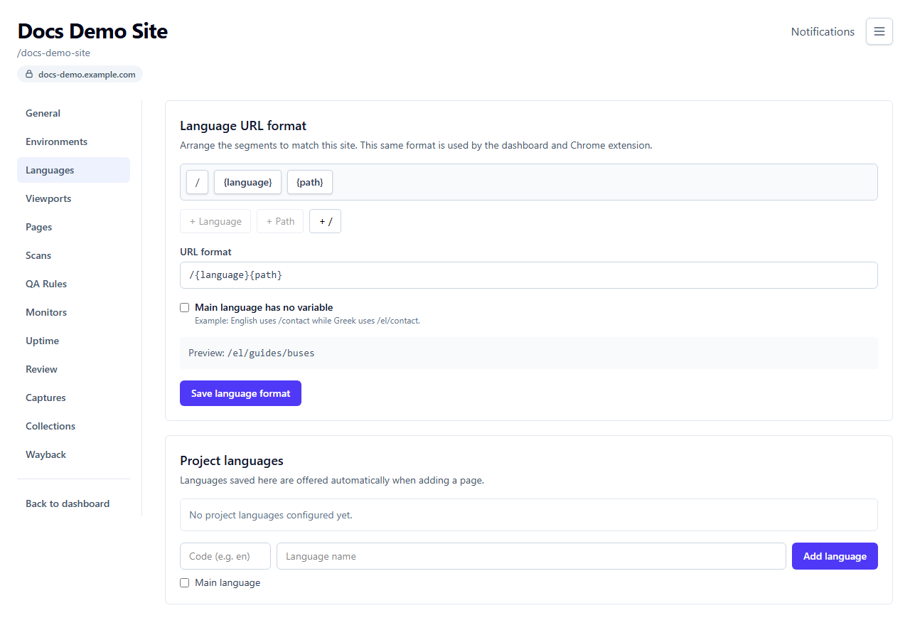 Language URL format segment builder