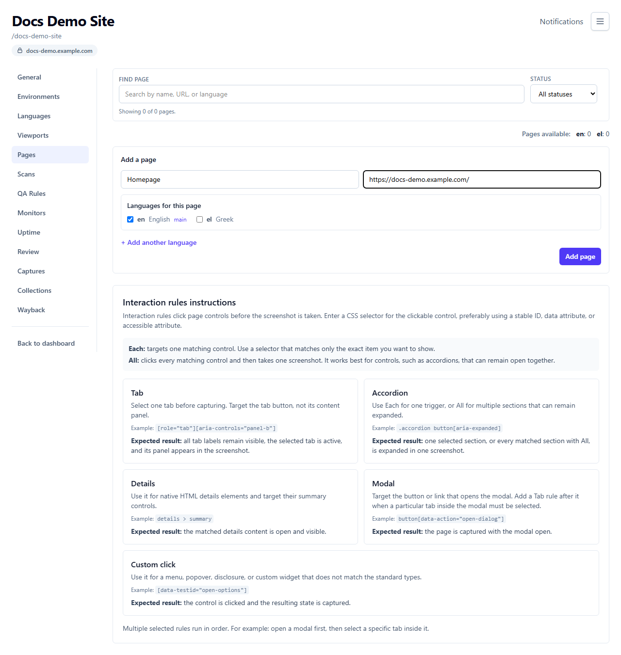 Add a page form