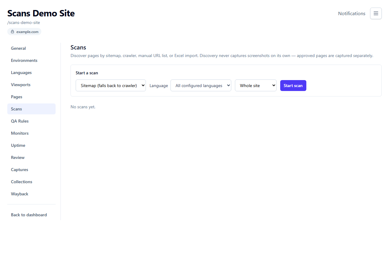 Start a scan form