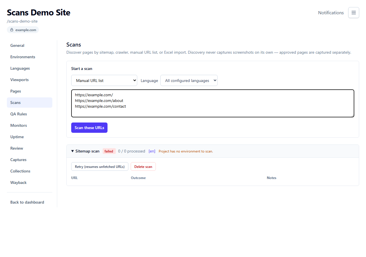 Manual URL list form